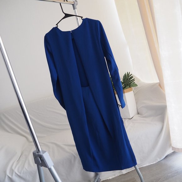 H&M Dresses Hm Royal Blue Draped Backless Long Sleeve Midi Dress